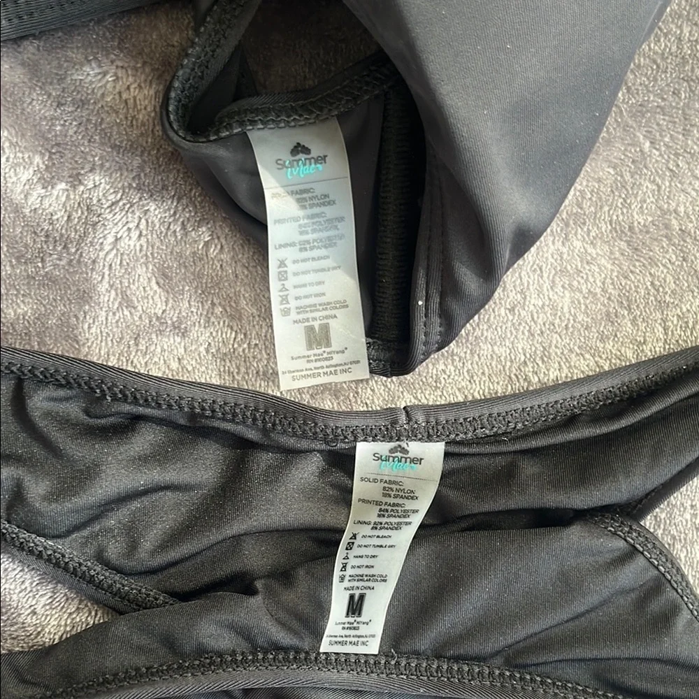 SUMMER MAE Black Minimalist Bikini Set adjustable bralette & cheeky bottom M